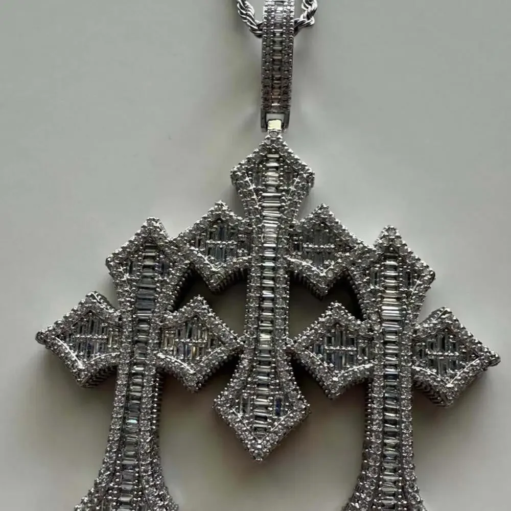 Iced Triple Cross Necklace With 15 B 1